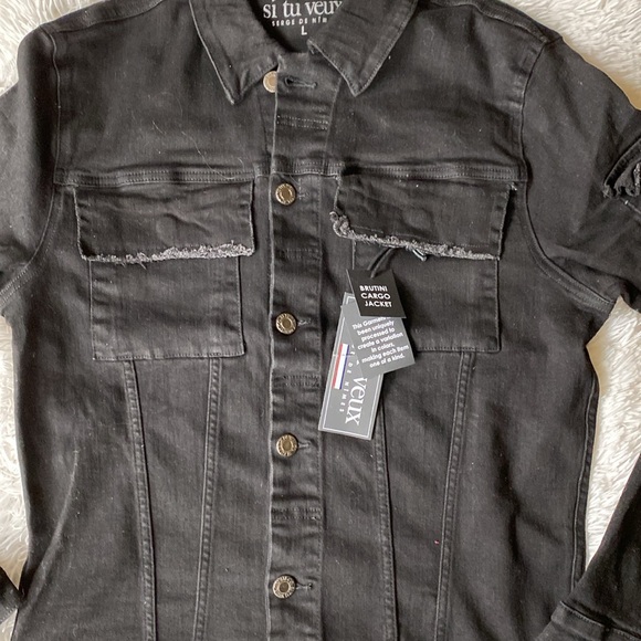 New Si Tu Veux black denim jacket, size L - Picture 4 of 11
